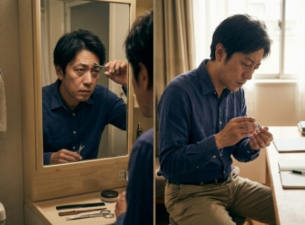眉毛を整えている・爪切りしてる男性