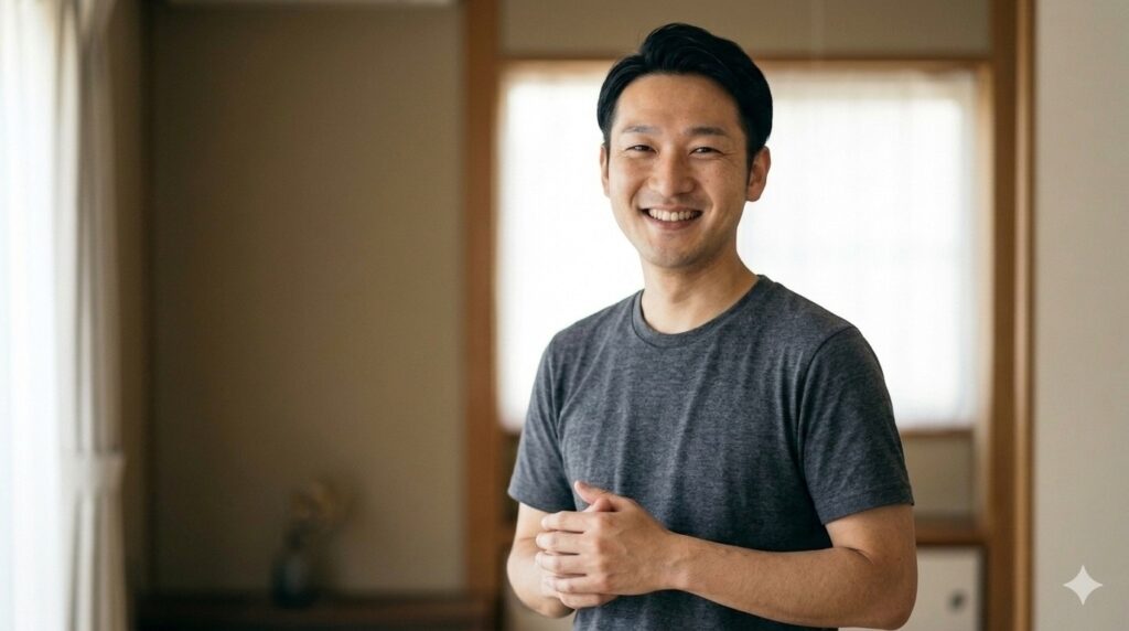 鼻毛を切ってスッキリしている40代男性